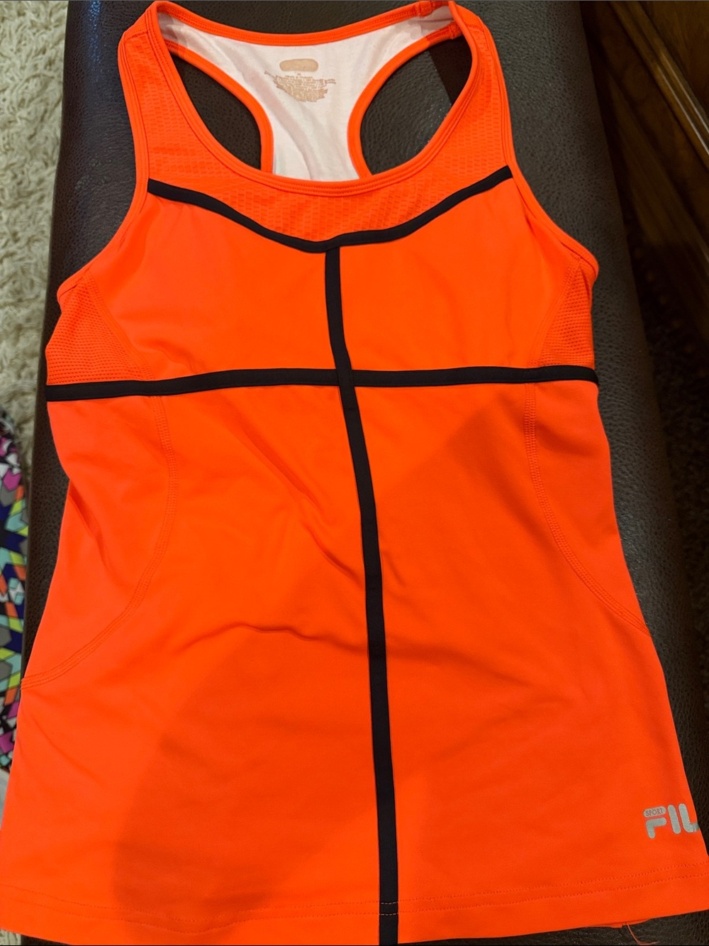 Fila Women’s Neon Orange Racerback athletic top with Black Trim